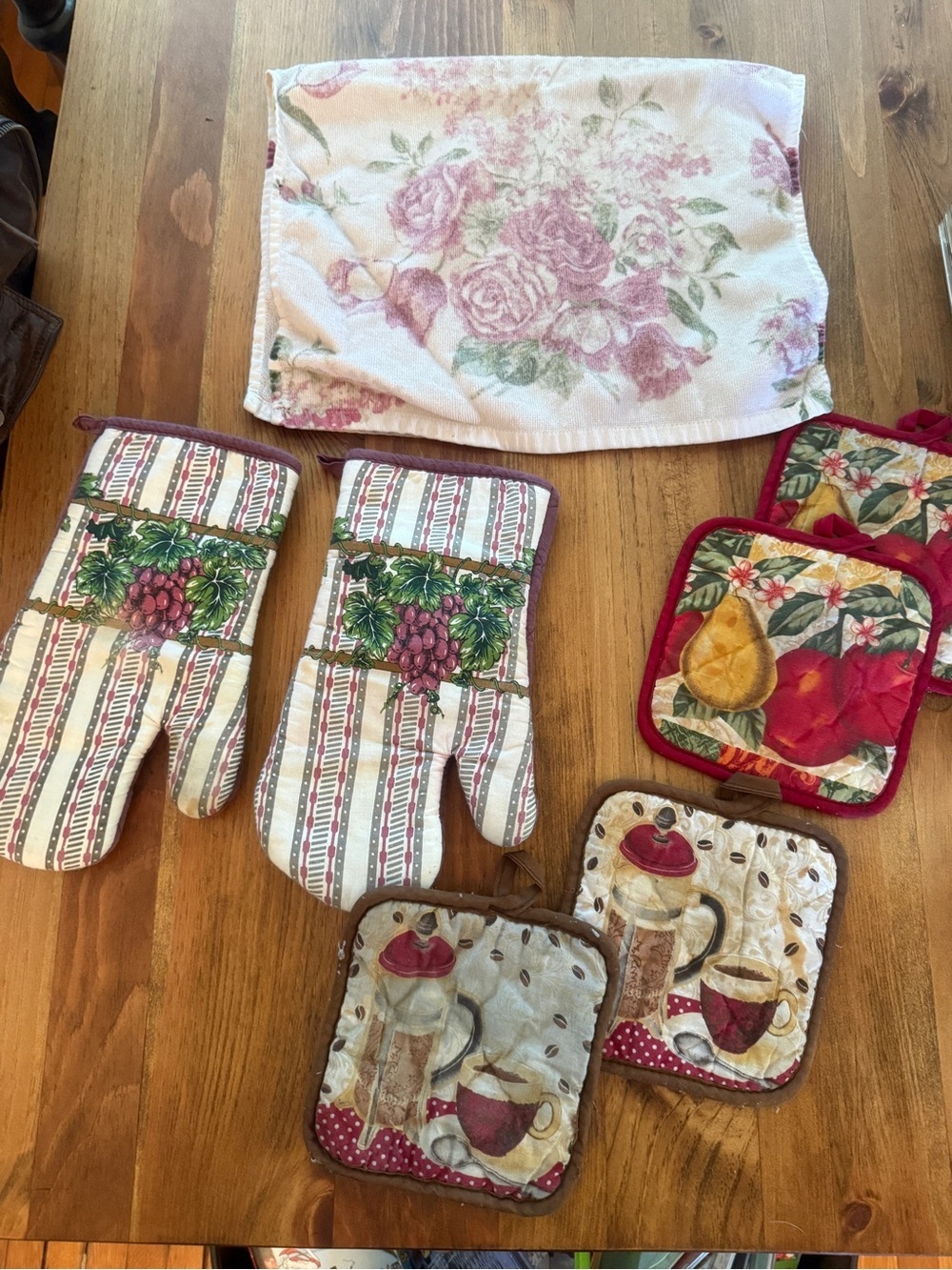 Assorted Floral and Fruit Kitchen Textiles - Pink, Red, Green